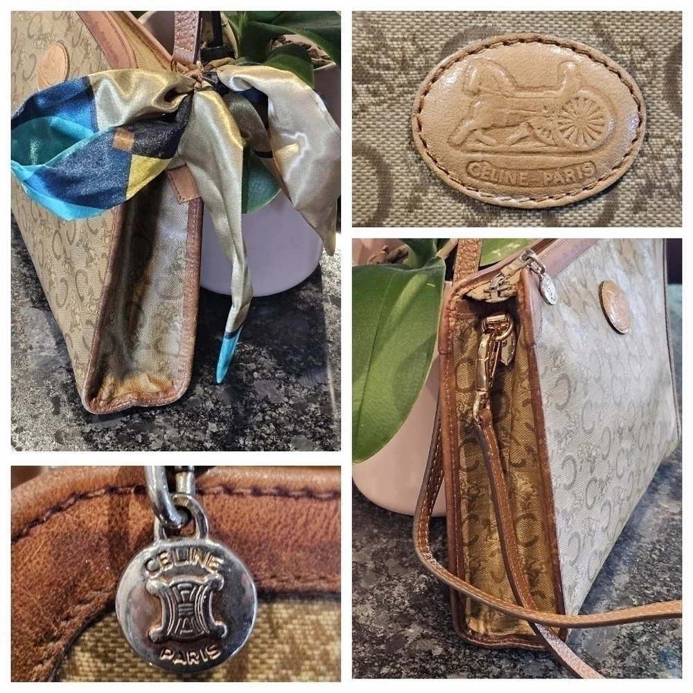 Céline "C" Monogram Horse & Carraige Coated Canvas Clutch w/Strap & Twilly Added - Picture 10 of 16